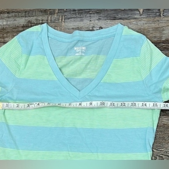 MOSSIMO V-Neck Fitted Baby T-shirt S Aqua Mint Stripes Y2K Bright Kidcore Cute - Picture 5 of 9